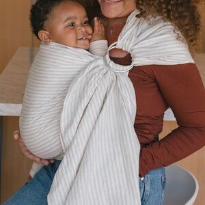 WildBird Linen Pinstripe Baby Gold Ring Sling